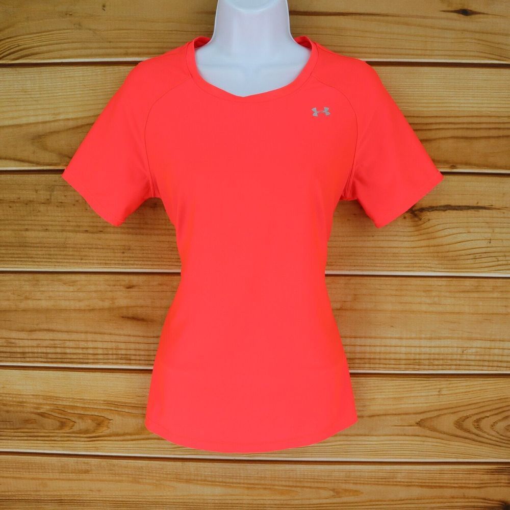 Under Armour Heatgear Activewear Short Sleeve Shirt Womens Sz M Neon Pink Fitted